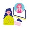 Meeting online, girls talking computer device virtual