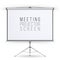 Meeting Projector Screen Vector. Presentation Bblank Whiteboard. Realistic Standing Tripod Projector For Seminar And Presentation