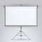 Meeting Projector Screen Vector. White Board Presentation Conference With Tripod. Empty White Board On Tripod For Conference And M