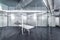 Meeting room with glass partition, meeting table. Modern business interior