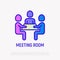 Meeting room thin line icon: group of people at training. Modern vector illustration