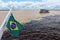 Meeting of the waters of Rio Negro and Amazon River with Flag