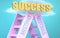 Meetings ladder that leads to success high in the sky, to symbolize that Meetings is a very important factor in reaching success