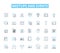 Meetups and events linear icons set. Nerking, Workshop, Conference, Gathering, Speaker, Exhibition, Seminar line vector