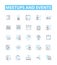 Meetups and events vector line icons set. Meetups, Events, Gatherings, Networking, Conventions, Seminars, Reunions