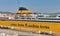 Mega Express Three ferry ship moored in Livorno port, Italy