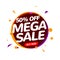 Mega Sale 50 percent speech bubble banner sign. Discount tag design template. Business label promo offer