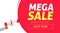 Mega sale banner design with limited time discount offer vector illustration, flat clearance promotion or special deal