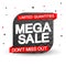 Mega Sale banner design template, discount tag, app icon, dont miss out, vector illustration