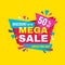 Mega sale - concept promotion banner. Abstract background vector illustration. Discount up to 50% off creative poster.