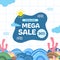 Mega sale offer promotion discount for kid toddler with cute marine ocean nature landscape