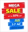 Mega sale poster banner. 50% Big sale, clearance sale. Shock Price. Vector illusration