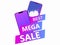 Mega sale of smartphones. Cyber sale banner, design template isolated on white background. Sticker with a gradient. Vector