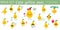 Mega set of fifteen cute kawaii yellow pear fruit characters in various poses and accessories in cartoon style. Vector