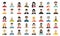 Mega set of persons, avatars, people heads  different nationality in flat style.