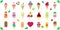 Mega set of twenty one cute kawaii character smile ice cream, in a waffle cup and on a stick, juicy fruits and berries