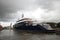 Mega ship yacht Lonian between small bridges and rivers at Gouda to Rotterdam