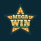 Mega win casino green star retro sign flat illustration