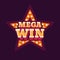 Mega win casino red star retro sign flat illustration