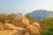 The megalith and mountains autumnal scenery