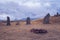 Megalithic standing stones and burial mound of Zorats Karer or Carahunge - prehistoric monument in Armenia. Armenian Stonehenge