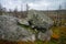 Megalithic stone -`seid`,  on mountain Vottovaara, Karelia, Russia
