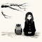 Megan And The Owl: Dark And Brooding Sumi-e Style Illustration