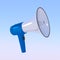 Megaphone. Blue with a white bullhorn. Loudspeaker isolated on a blue sky background Vector illustration