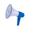 Megaphone. Blue with a white bullhorn. Loudspeaker isolated on a white background Vector illustration