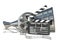 Megaphone, film reels and movie clapper board 3D