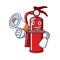 With megaphone fire extinguisher character cartoon