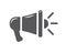 Megaphone gray line icon. Loudspeaker, speaker, alert, announcement, horn symbol.