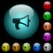 Megaphone icons in color illuminated glass buttons
