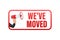 Megaphone label with we have moved. Megaphone banner. Web design. Vector stock illustration