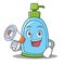 With megaphone liquid soap character cartoon