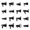 Megaphone loud speaker icons set, simple style