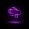 Megaphone neon linear icon. Promotion conceptual purple neon icon on black background with grain shadow