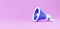 Megaphone on pink background. 3d render illustration with copy space. 3d render white and blue portable cordless megaphone lies on