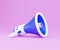 Megaphone on pink background. 3d render illustration with copy space. 3d render white and blue portable cordless megaphone lies on