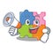 With megaphone puzzle character cartoon style