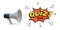 Megaphone with quiz time speech alert bubble, business banner, contest game competition