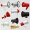 Megaphone realistic 3d high volume speaker device mouthpiece speaking-trumpet vector illustration.