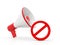 Megaphone with red not allowed sign on a white background. 3d render