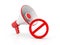 Megaphone with red not allowed sign on a white background. 3d render