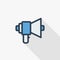 Megaphone, speaker, broadcast, share thin line flat icon. Linear vector symbol colorful long shadow design.