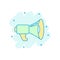 Megaphone speaker icon in comic style. Bullhorn vector cartoon illustration on white isolated background. Scream announcement