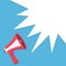 Megaphone, speaker, loudspeaker round icon. Announcement sign symbol in the corner. Star speech talking bubble template. Flat desi