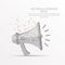 Megaphone speaker low poly wire frame on white background.