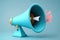 Megaphone with speech bubble on blue background