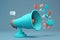 Megaphone with speech bubbles on blue background